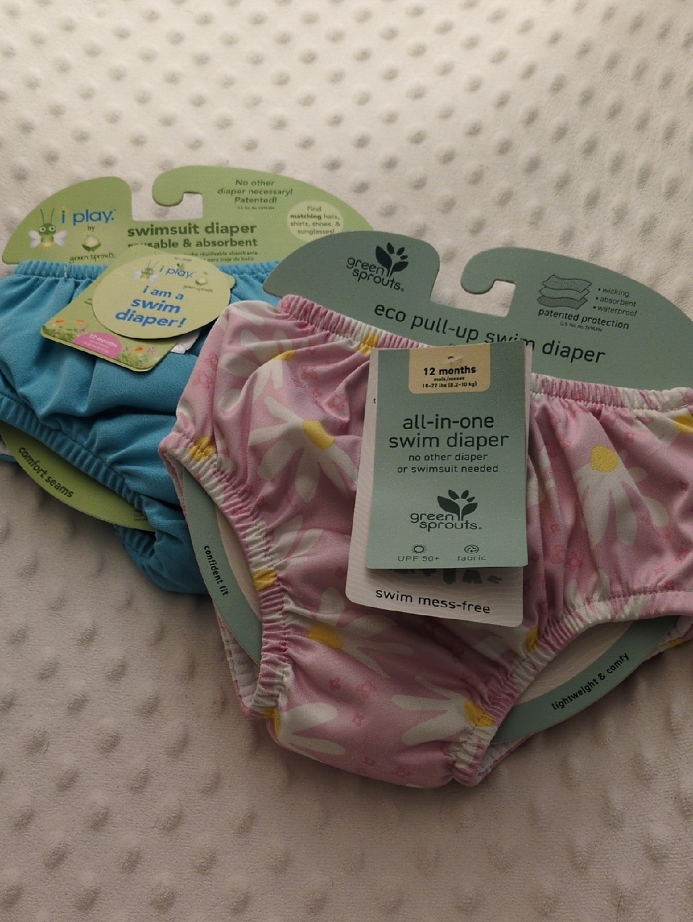 Green Sprouts Pink Daisy And Blue Swim Diapers, 12m NWT